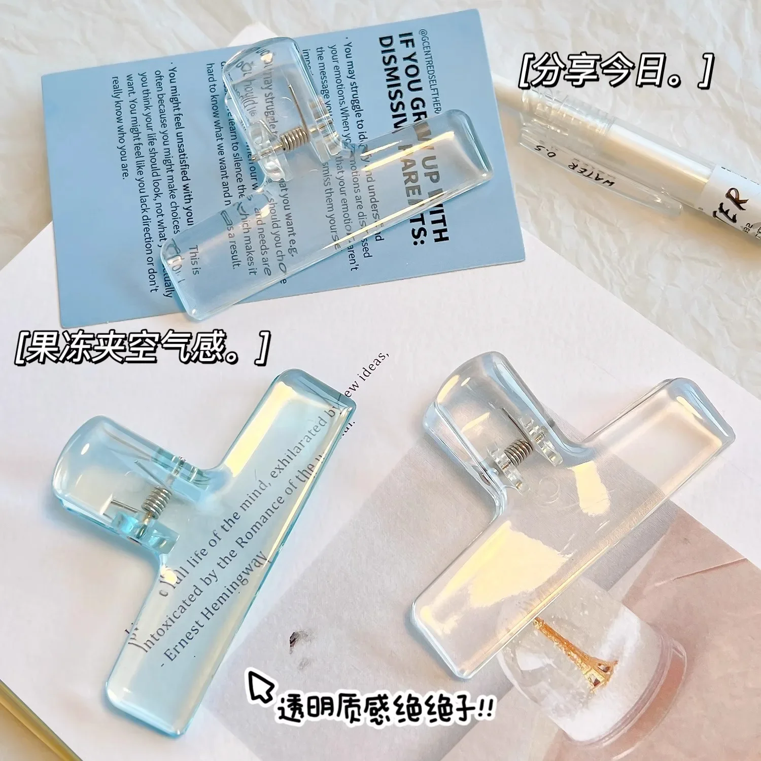 2Ps Transparent Acrylic Clip for Student Paper Ticket Handheld Ledger Clip Bill Document Long Tail Clip Office School Stationery