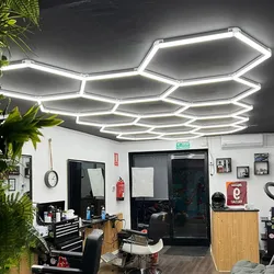 Fryzjer Salon Fryzjerski Led Lampa Sufitowa Sześciokątne Światło Garażowe 110V-240V Oświetlenie Led o strukturze plastra miodu do naprawy karoserii Praca Led