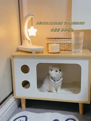 Cat Nest Solid Wood Cat Cabinet Side Table Universal Semi-Closed Cat House Nightstands Multifunctional Cat Bed Supplies