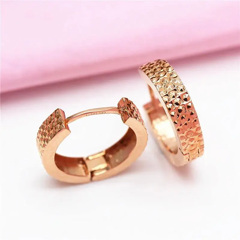 585 purple gold new geometric heavy feeling earrings for women fashion and elegant 14K rose gold ear buckle party jewelry gift