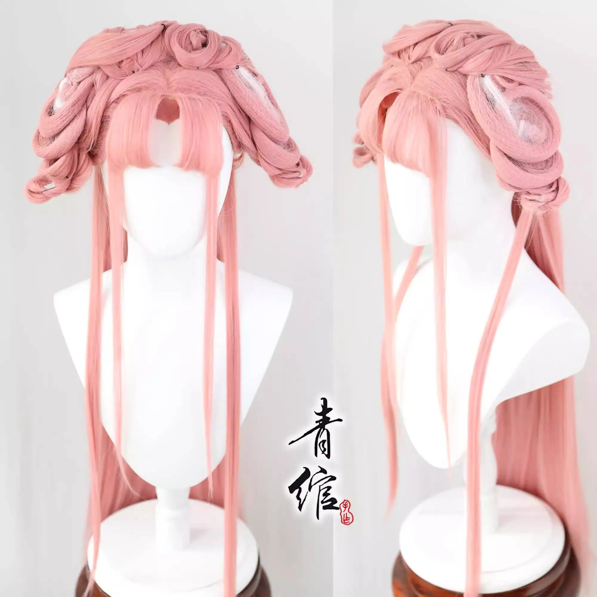 

Styled Pink Chinese Ancient Customized Women Hanfu Wigs Headdress Photography Dance Accessory Wigs For Women Integrated Hair
