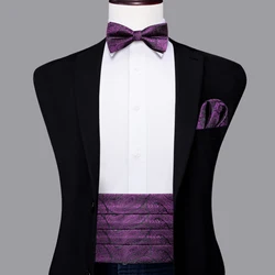 Hi-Tie Luxus Designer lila Paisley Kummer bund Fliege Set formale Smoking Korsett elastischen Gürtel für Männer Hochzeit Kummer bunds