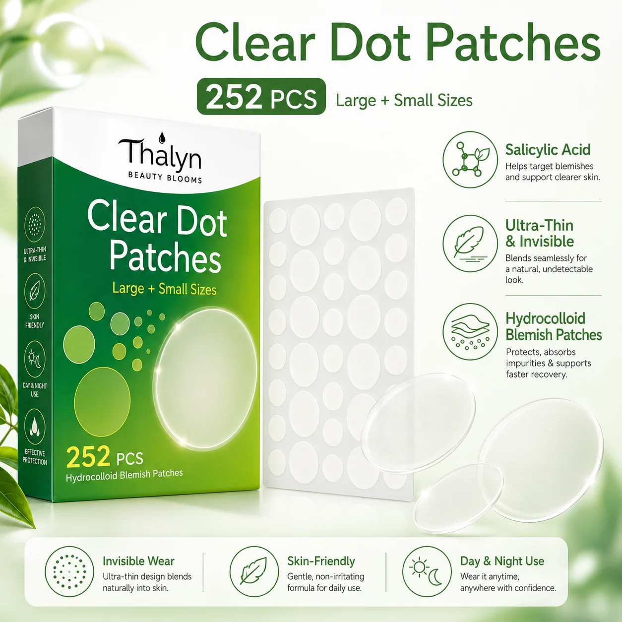 252PCS White Acne Patches Hydrocolloid Pimple Patches Round Spot Stickers Salicylic Acid Skin Care 7PCS Box Pack