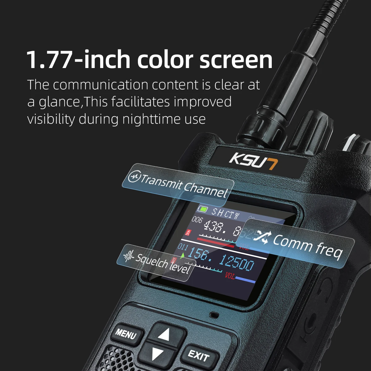 KSUN UV119D 20W VHF UHF senter Dual Band, tranceiver Radio Ham Walkie Talkie kekuatan tinggi pengisian terbalik