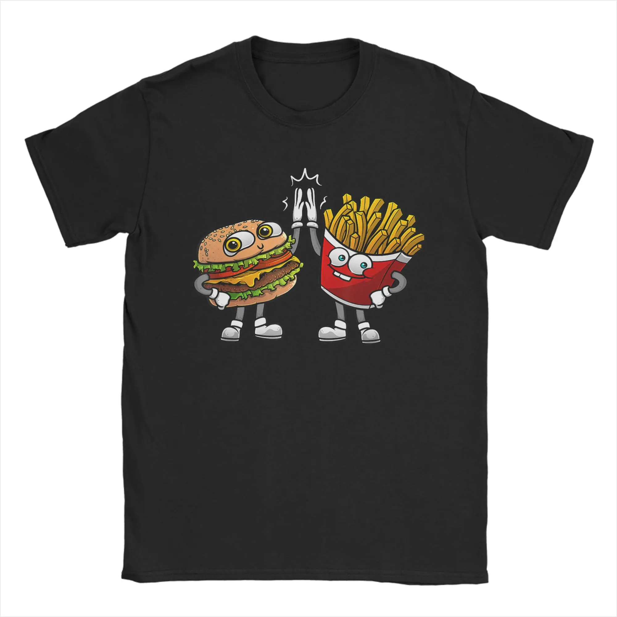 Men's Hamburger French Fries Combo Snacks Fast T Shirts  Cotton Clothing Vintage Short Sleeve Round Collar Tees Unique T-Shirts