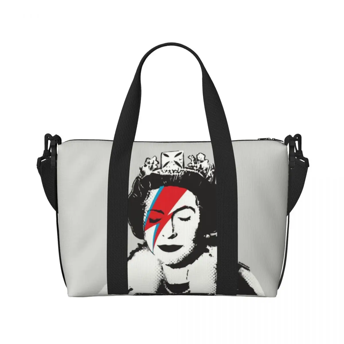 Custom Banksy UK England Queen Elisabeth Rockband Face Makeup Beach Tote Bag  Graffiti Big Compartment Beach Gym Travel Bags