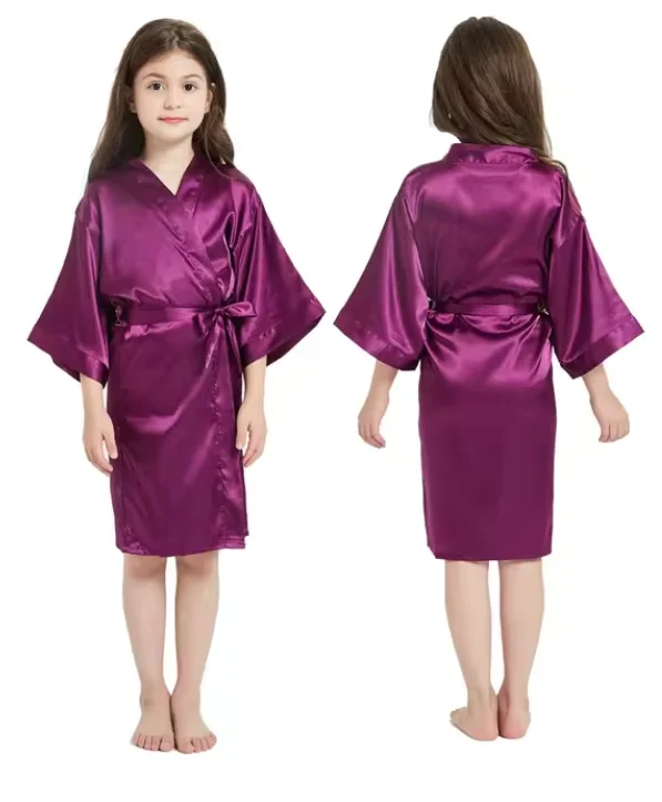 Peignoir rose en satin pour filles, vêtements de nuit pour enfants, chemise de nuit d\'été pour filles, kimono pour enfants, robe de soirée spa de