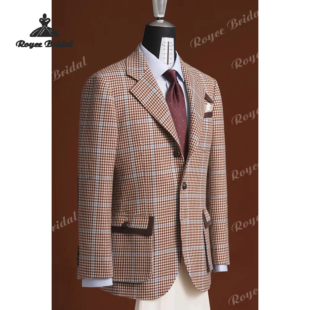 Houndstooth Luxury Notch Lapel Two Piece Men's Wedding Suit 2026 Single Breasted Evening Suit Customized trajes para hombre