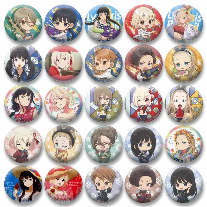 

Cute Chisato Nishikigi Takina Inoue Button Badge Anime Kurumi Round Lapel Pin Bag Decor Brooch Friends Gifts Jewelry Accessories