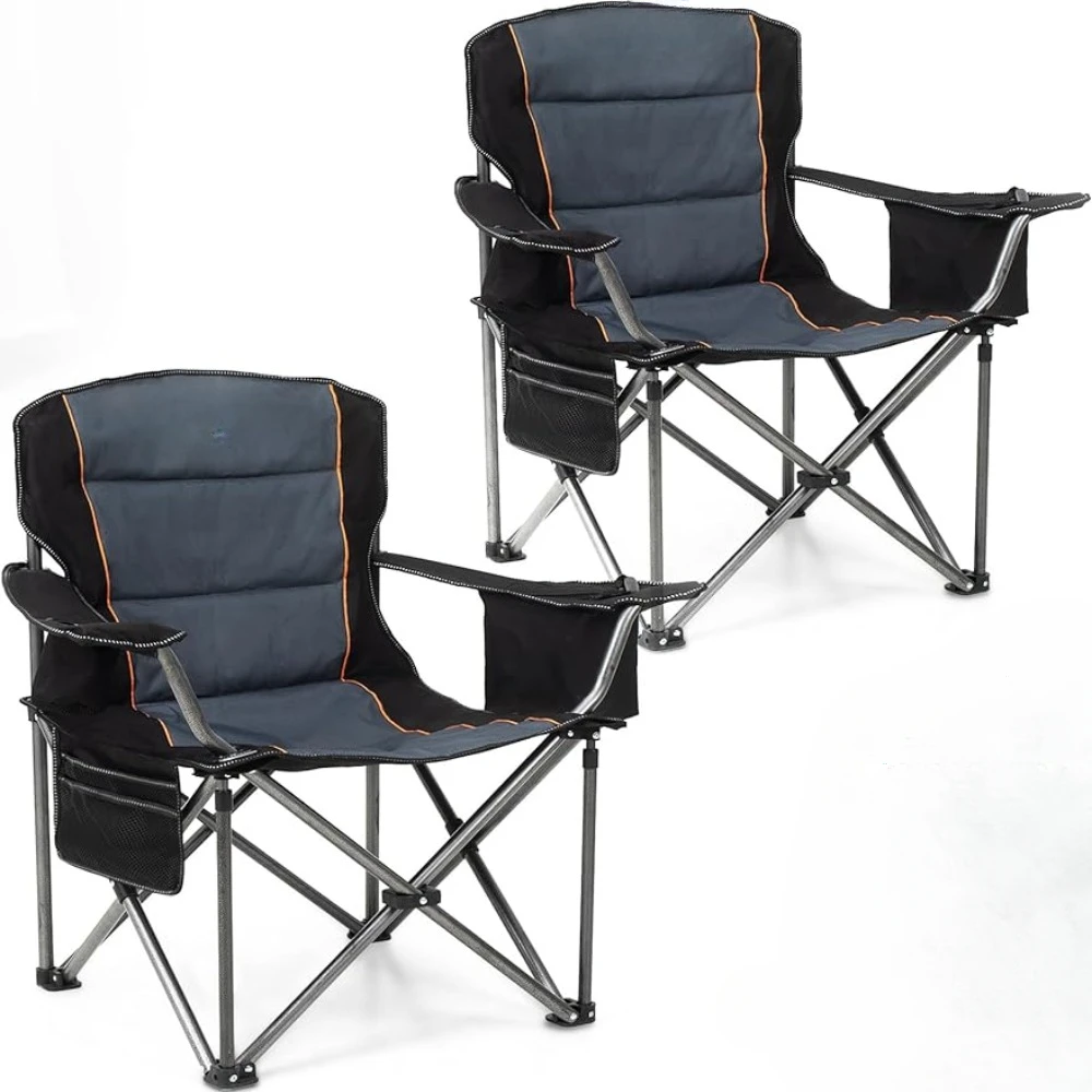 

Oversized Folding Camping Chair 2Pack - 385lbs Support With Padded Cushion Cooler Pockets - Heavy Duty Collapsible Chairs