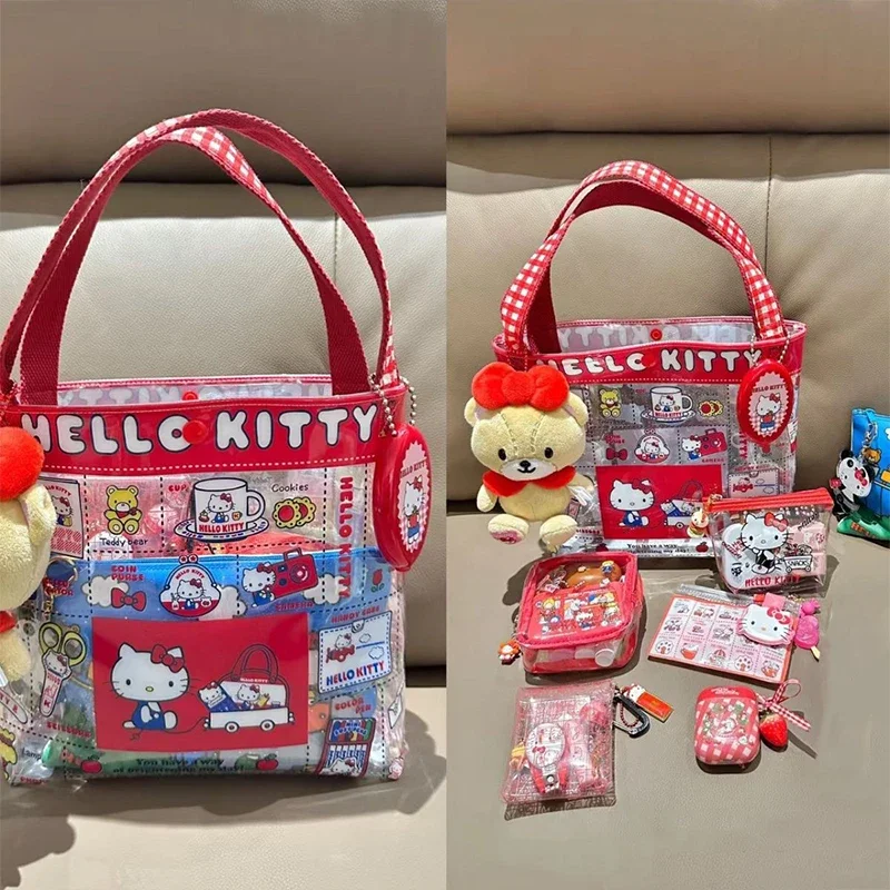 Kawaii Sanrio Anime torebka Hello Kitty Pvc duża pojemność torba na ramię urocza kreskówka wodoodporna torba na zakupy torebka studencka prezenty