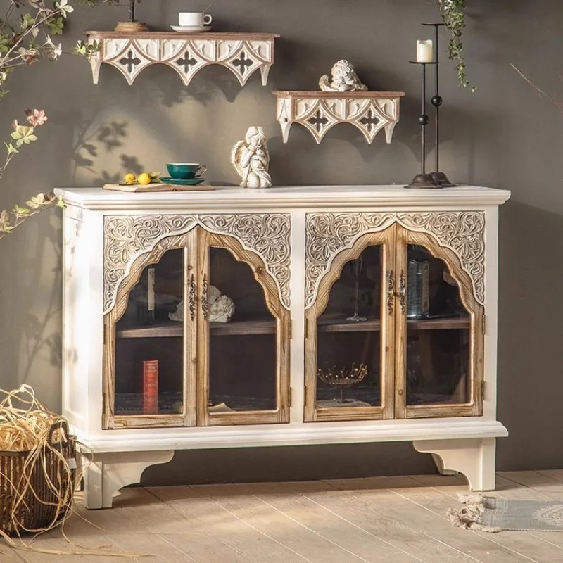 

European court style retro dining side solid wood wine living room wall locker French entrance cabinet