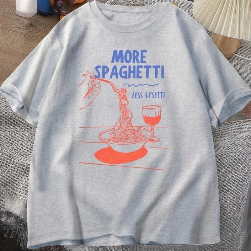 المزيد من السباغيتي أقل Upsetti تي شيرت المرأة المعكرونة تي شيرت الصحة العقلية لا دولتشي فيتا التي شيرت متعة الجرافيك الملابس الجمالية Y2K #4