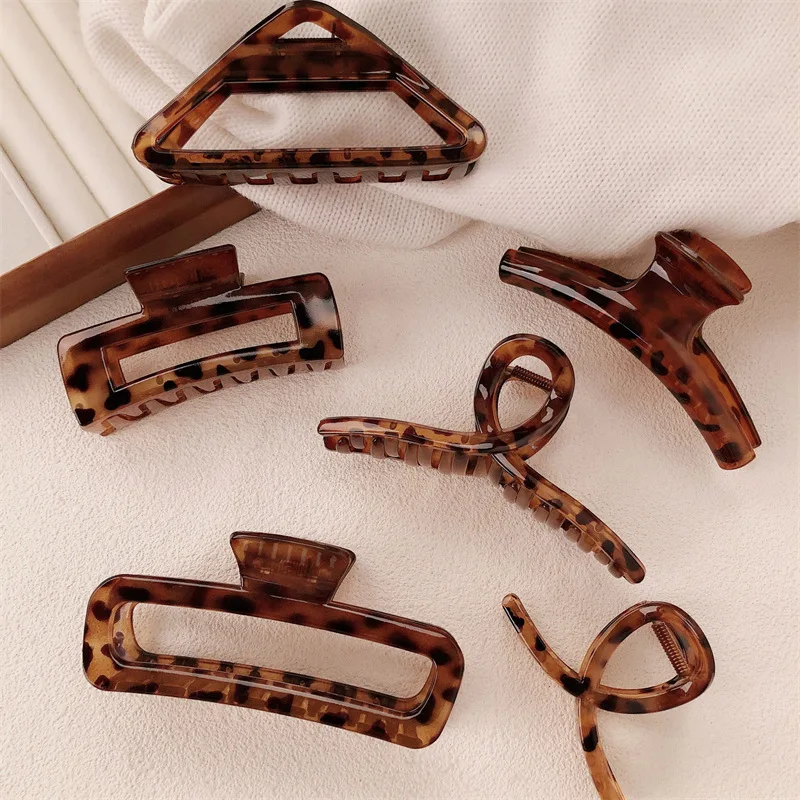 Fashion Leopard Cross Geometric Shark Clip Girls Exaggerated Minimalist Grab Clip Party Accessories