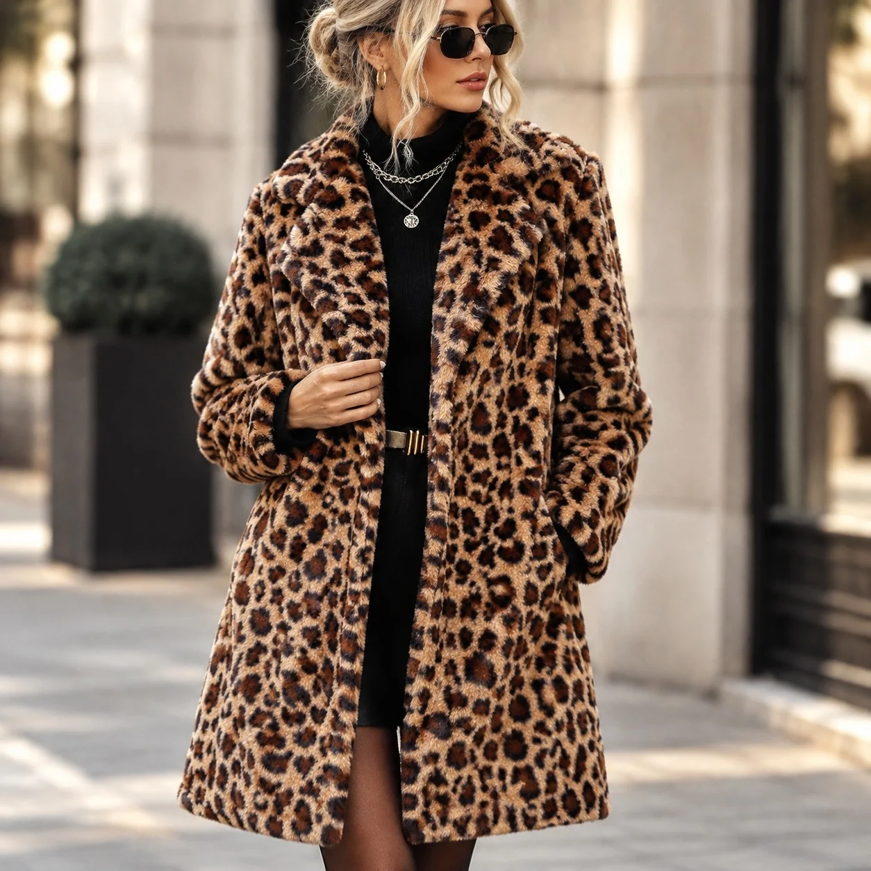 Thick Long Sleeve Coat Straight Cut European and American Style with No Hood Mid Length Notched Lapel Women Winter Jacket