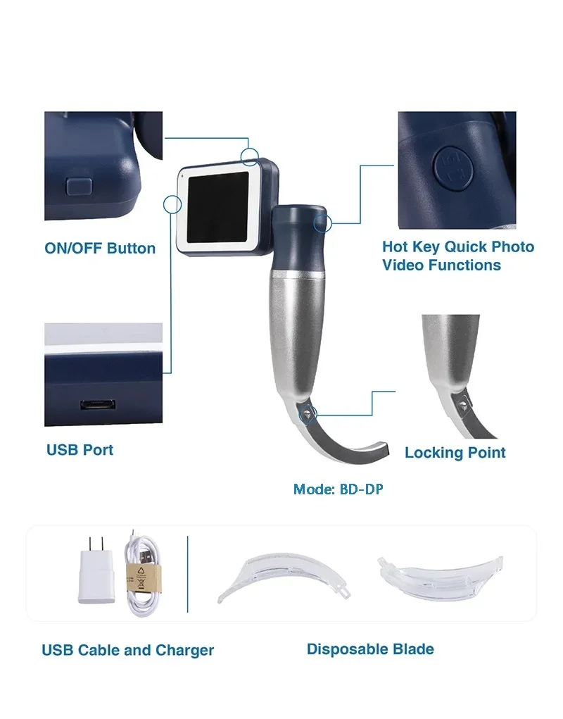 Besdata single use Disposable 3'' Portable Neonate Pediatric Adult Laryngoscopy Video Laryngoscope videolaryngoscope