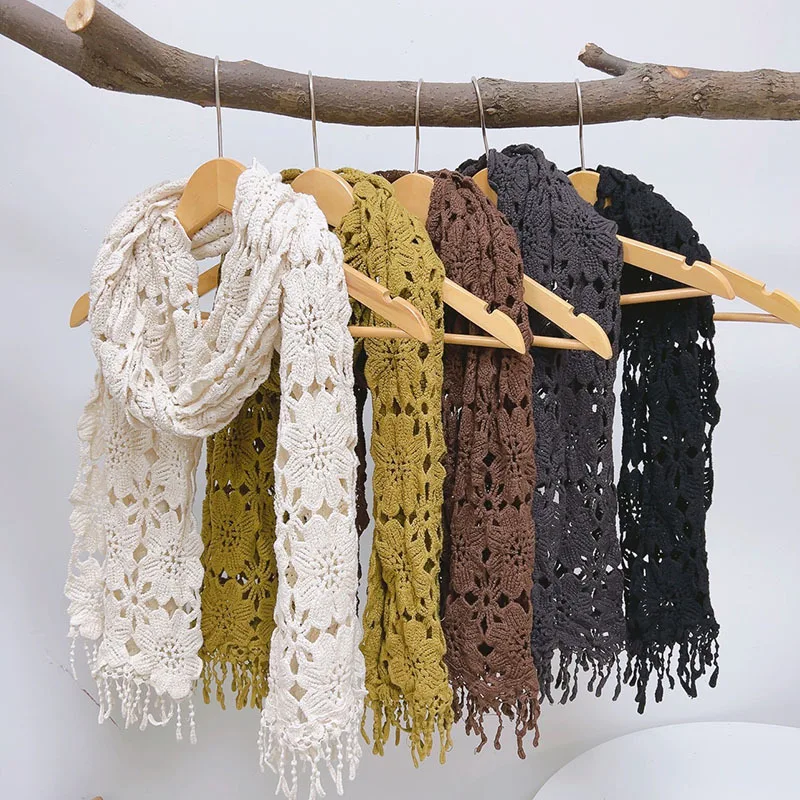 Sweet Spring And Autumn Lace Cotton Scarf Women\'s Knitting Soft Thin Small Shawl Winter Warm Scarves