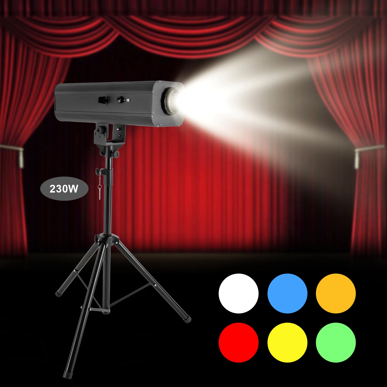 230W Stage Spotlight LED Follow Spot Light Manual Control Stage Light Adjustable Aperture DJ Wash Light W/ Stand