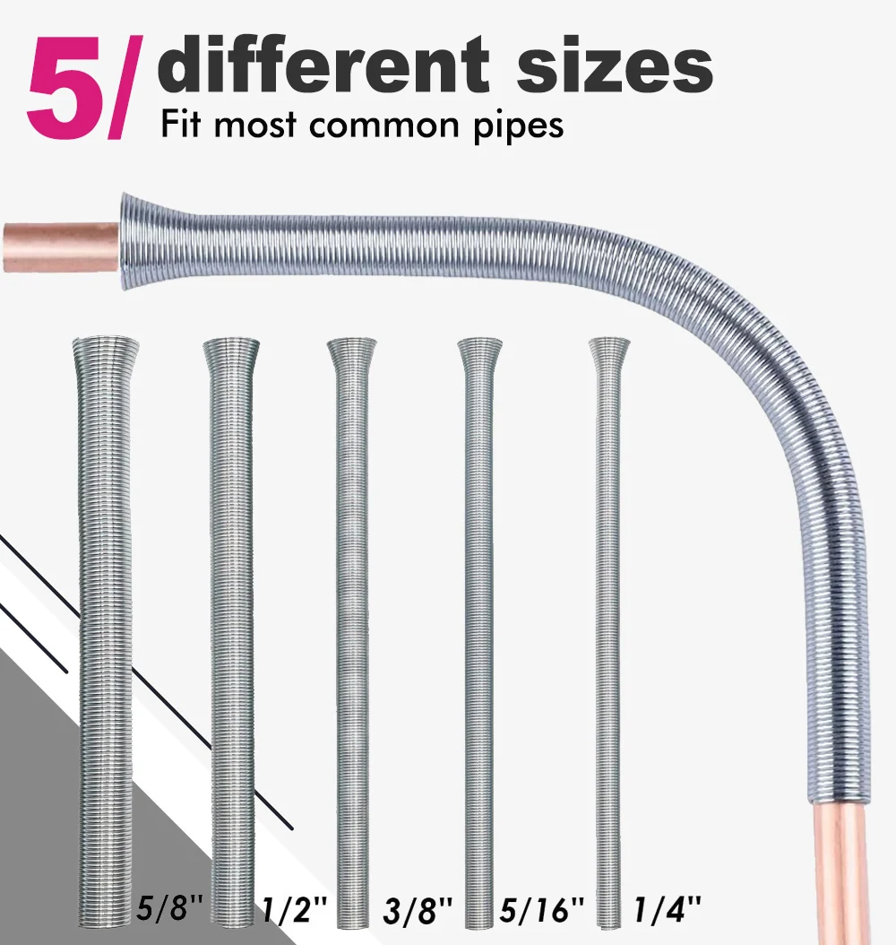 5-teiliges Biegefederset für Kupferrohre zur Kühlung – 1/4 Zoll bis 5/8 Zoll AC-Rohrbiegewerkzeug für HVAC-Installationsset mit Aufbewahrungskoffer – Detail 3