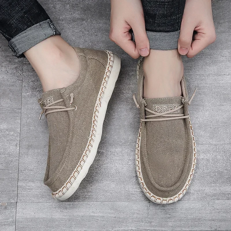 2024Men Plus Size Casual Denim Canvas Shoes Flat Vulcanize Shoes Fashion British Designer Breathable Light Men Sneakers Loafers