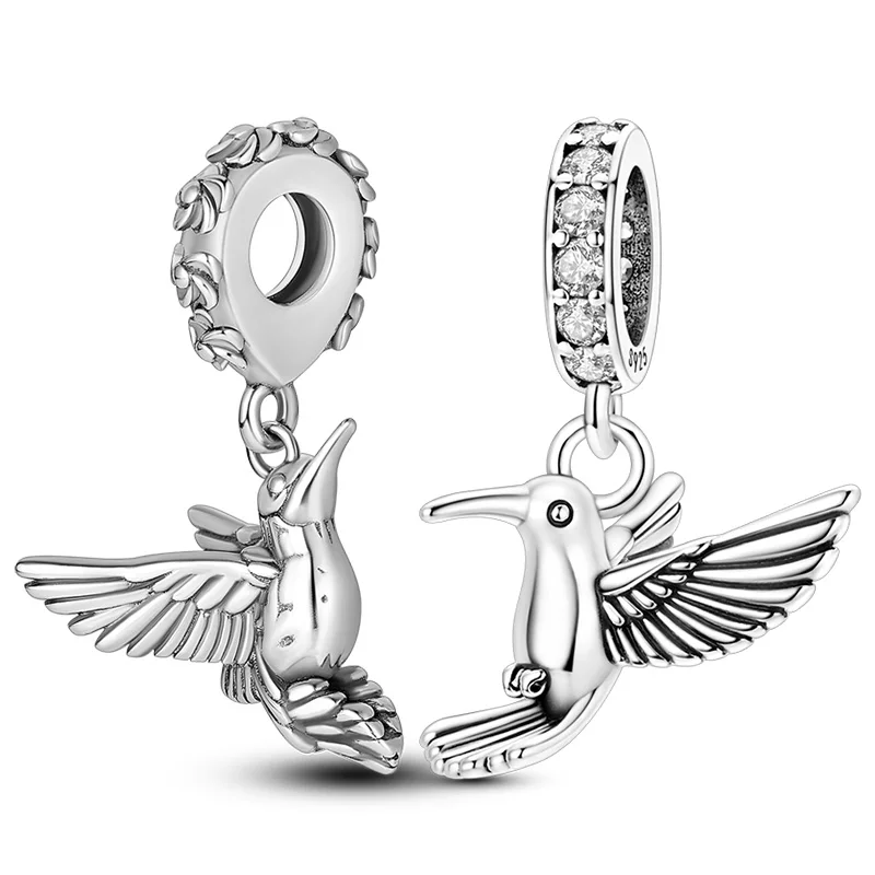Original 925 Sterling Silver Hummingbird Charms Pendant Bead Fit Bracelet Necklace Women DIY Jewelry Making