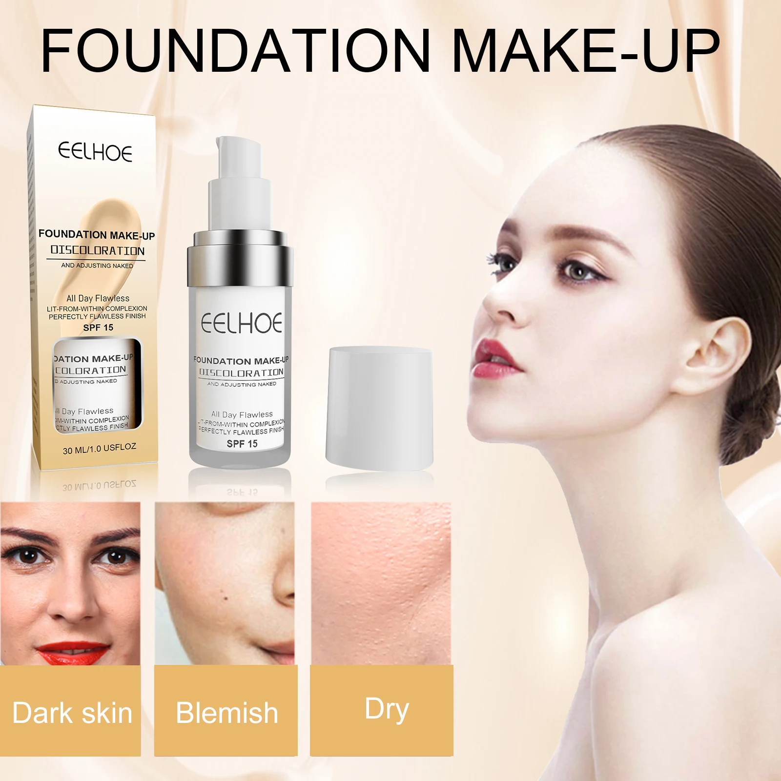 EELHOE Color Changing Liquid Foundation Moisturizing Waterproof No Creasing No Separation Concealer Makeup Products Wholesale