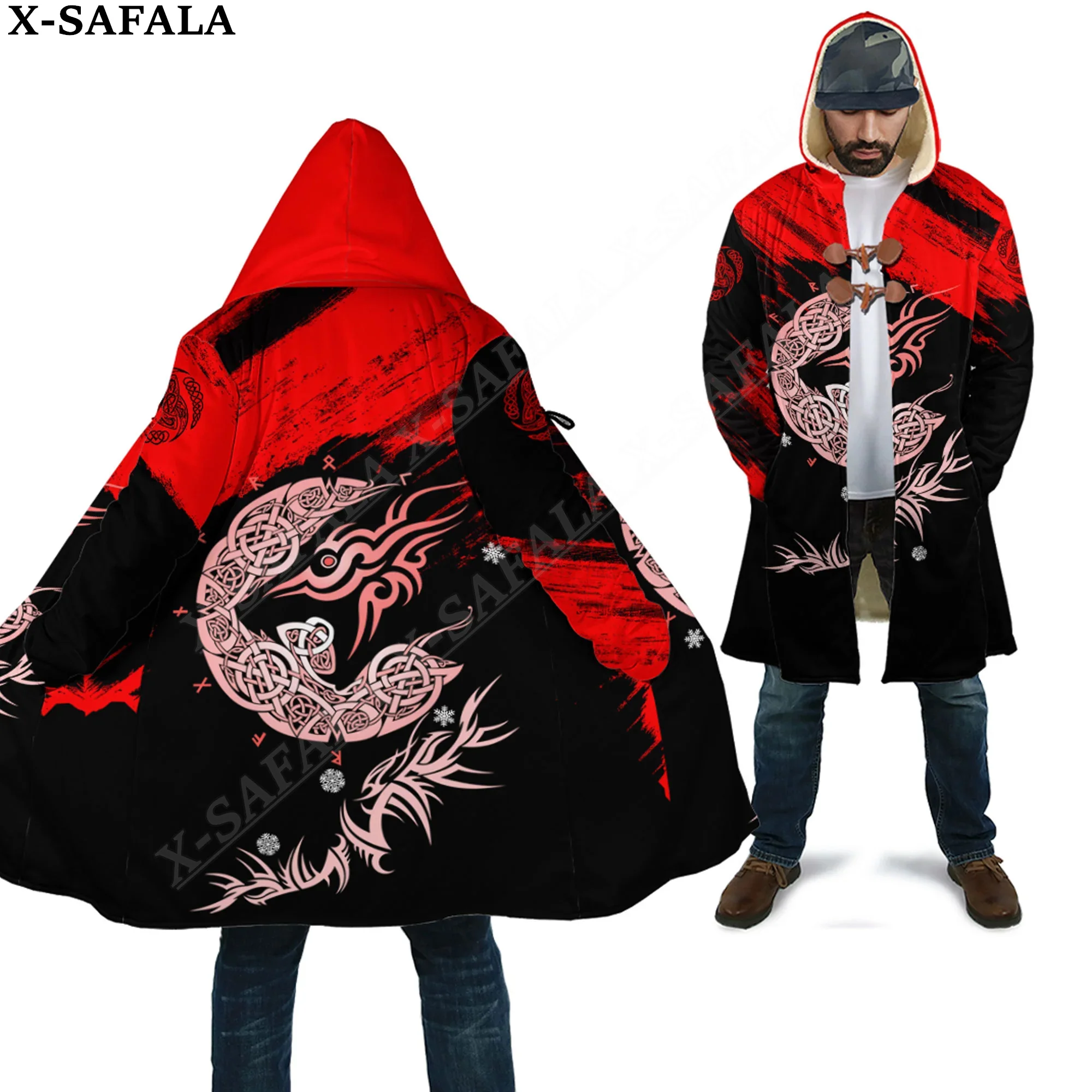 

Tattoo Symbol Viking Odin Dragon Wolf Bear Raven Overcoat Coat 3D Print Thick Warm Hooded Cloak Men Windproof Fleece Unisex-5