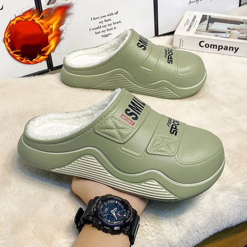

Cotton Slippers for Men and Women, Autumn and Winter, Warm, Fleece-Lined, Thickened, for Home and Casual Wear, Non-Slip, Waterproof, Thick-Soled Cotton Shoes