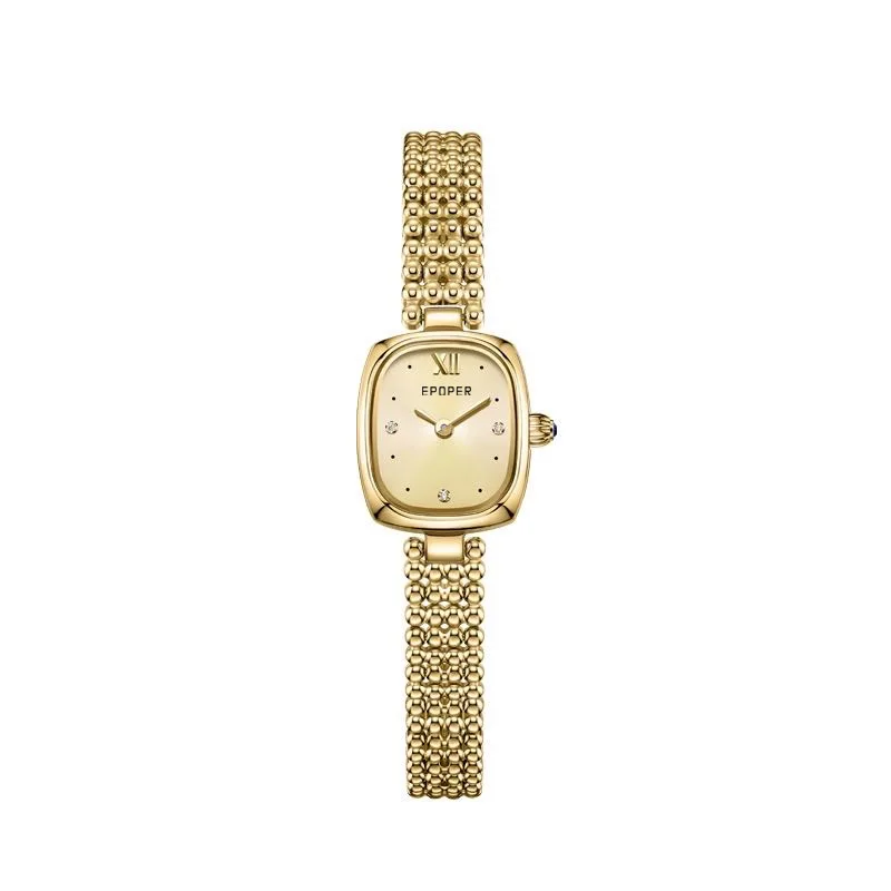 Reloj cuadrado pequeño Retro con cuentas para mujer, diseño de interés especial, esfera cuadrada pequeña, reloj exquisito impermeable que combina con todo