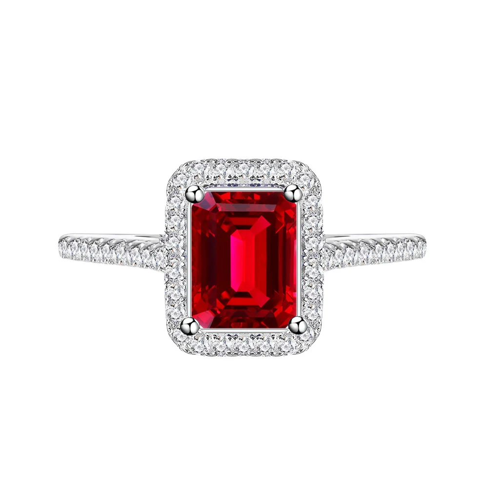 Fashionable and Luxurious Rectangular Car Flat Emerald Cut 5 * 7mm Simulated Ruby Ring for Women 925 Sterling Silver Bracelet