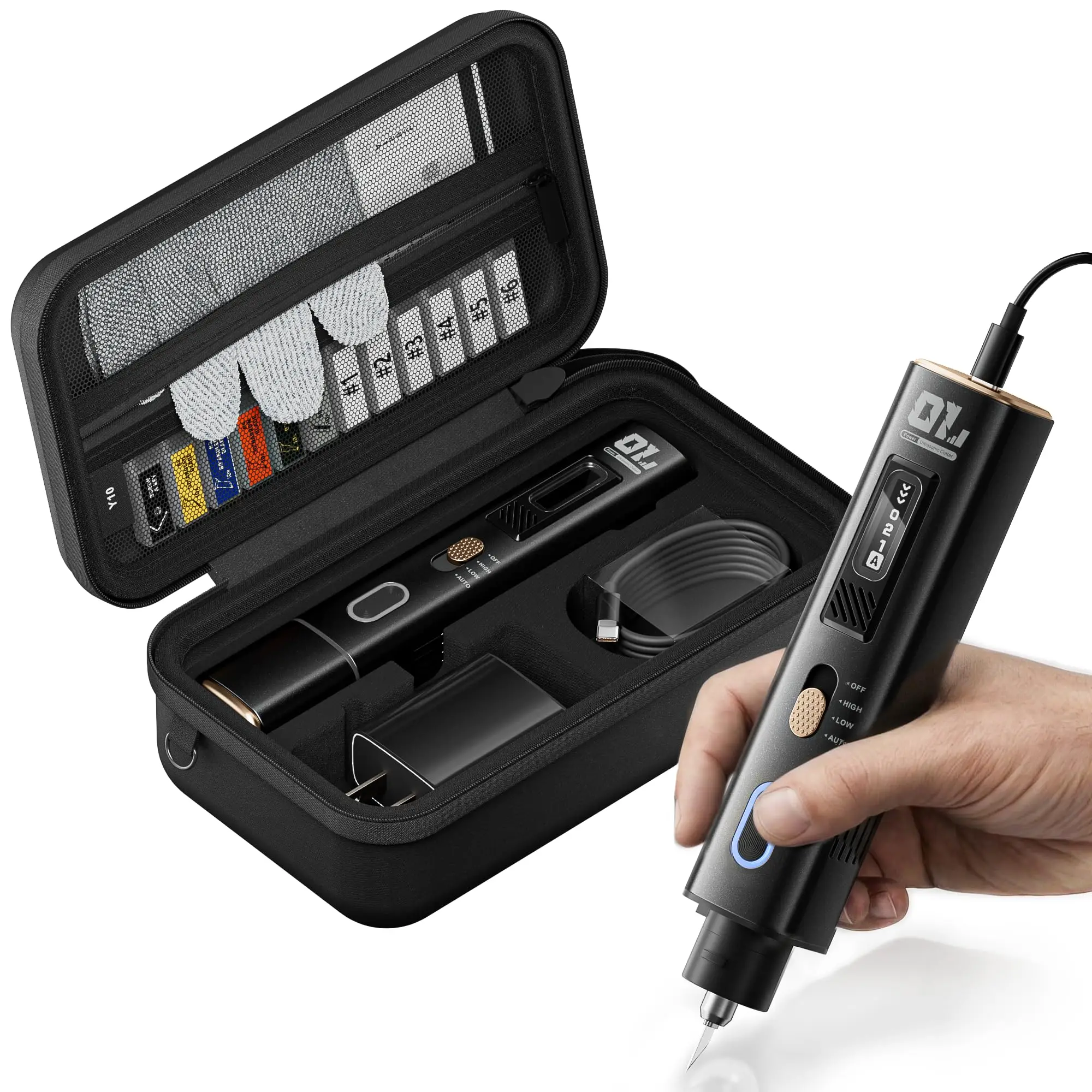 JAKEMY 40kHz Ultrasonic Cutter, 4 Modes with 50 Blades, 2-in-1 Cutting & Grinding Tool for Modelmaking Wood Carving DIY Crafts