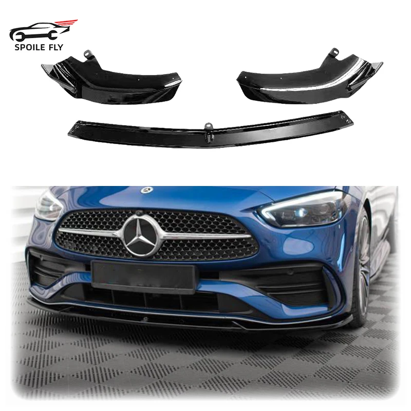 

High Quality ABS Car Front Bumper Lip Spoiler Body Kit Glossy Black For Mercedes Benz C Class W206 2022+ C200 C220 C260 C300