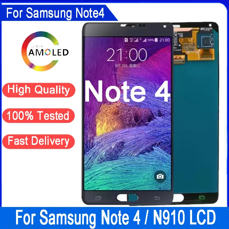 Tela LCD Super AMOLED de 5,7'' para Samsung Note 4 N910 N910F N910C N910A N910H, Display LCD com Touch Screen e Digitalizador para Samsung Note 4.