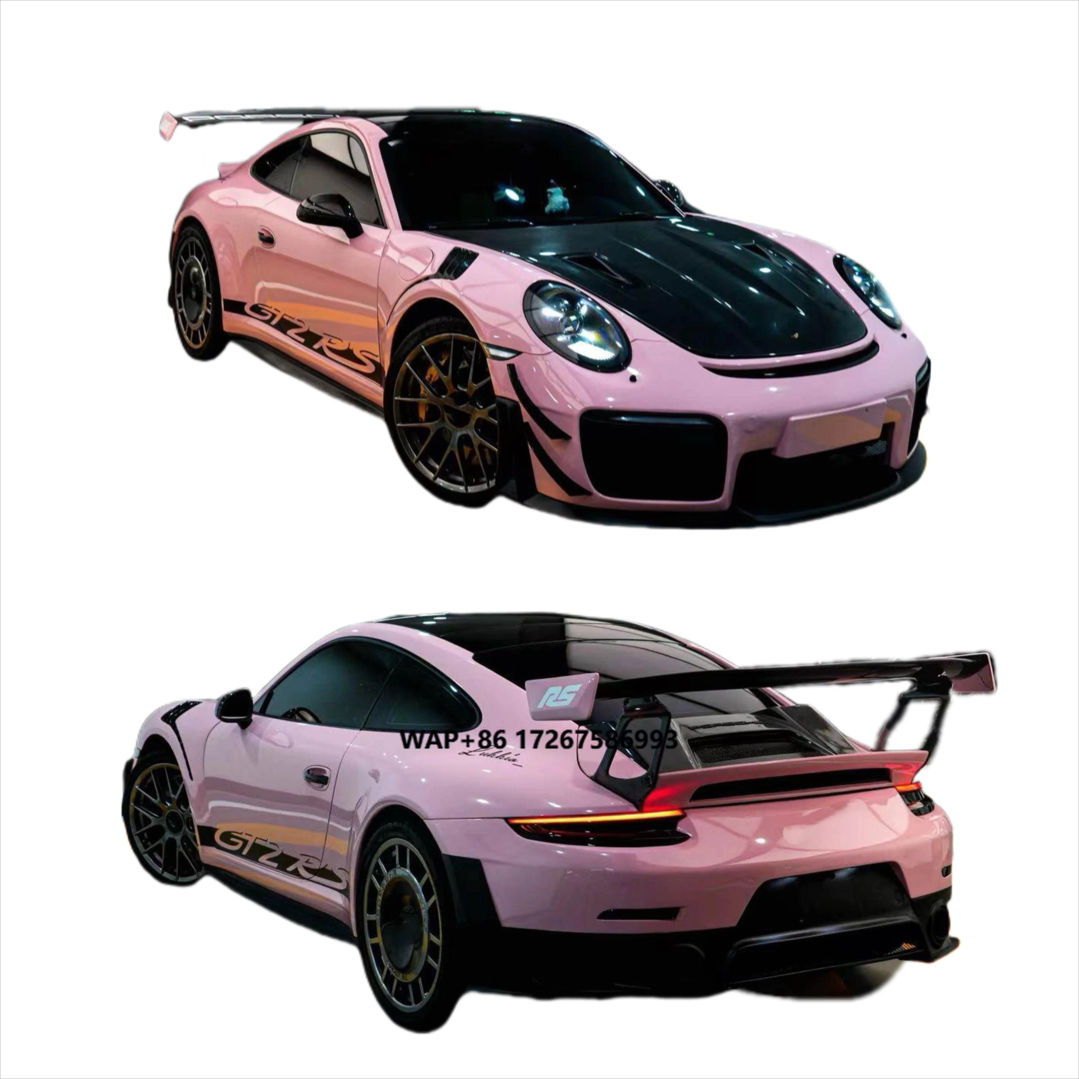 GT2 RS نمط ألياف الكربون طقم الجسم لبورشه 911 991.2 GT2RS مصدات السيارة المصد الأمامي المصد الخلفي الجانب تنورة المفسد