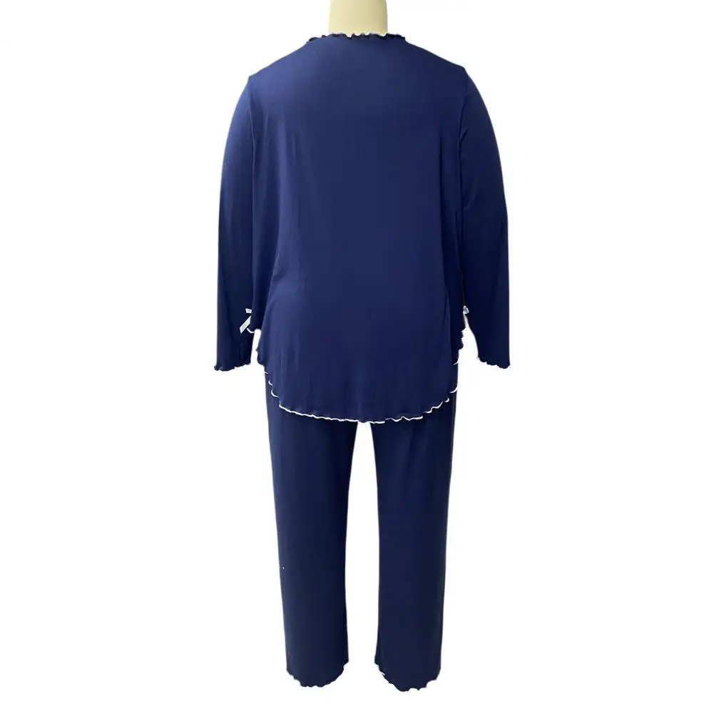 Relaxed Fit Pajama Outfits Women's Plus Size Pajama Set Long Sleeve Top Pants Loungewear Ruffle Bow Sleepwear Soft for Women