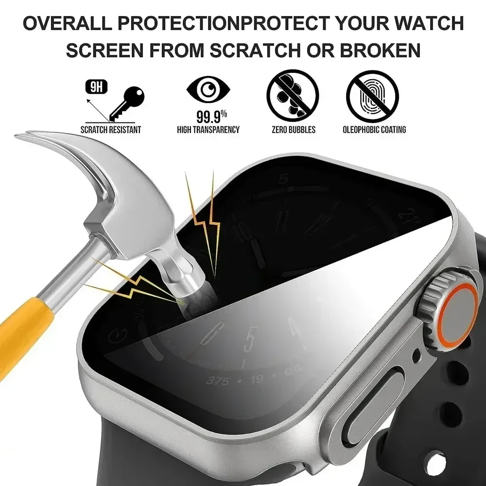 Metal Glass+Case For Apple Watch 9 8 7 6 5 4 Series Screen Protector Change to Ultra i watch 45mm 44 41 40mm Protecting Privacy