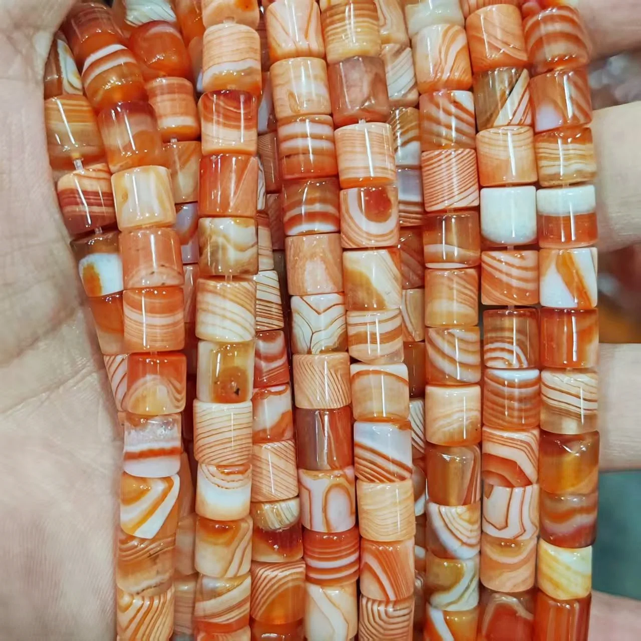 48 pièces naturel enveloppé agate couleur saumon 8*8mm coupe droite seau perle bijoux collier bracelet bricolage production pour les femmes