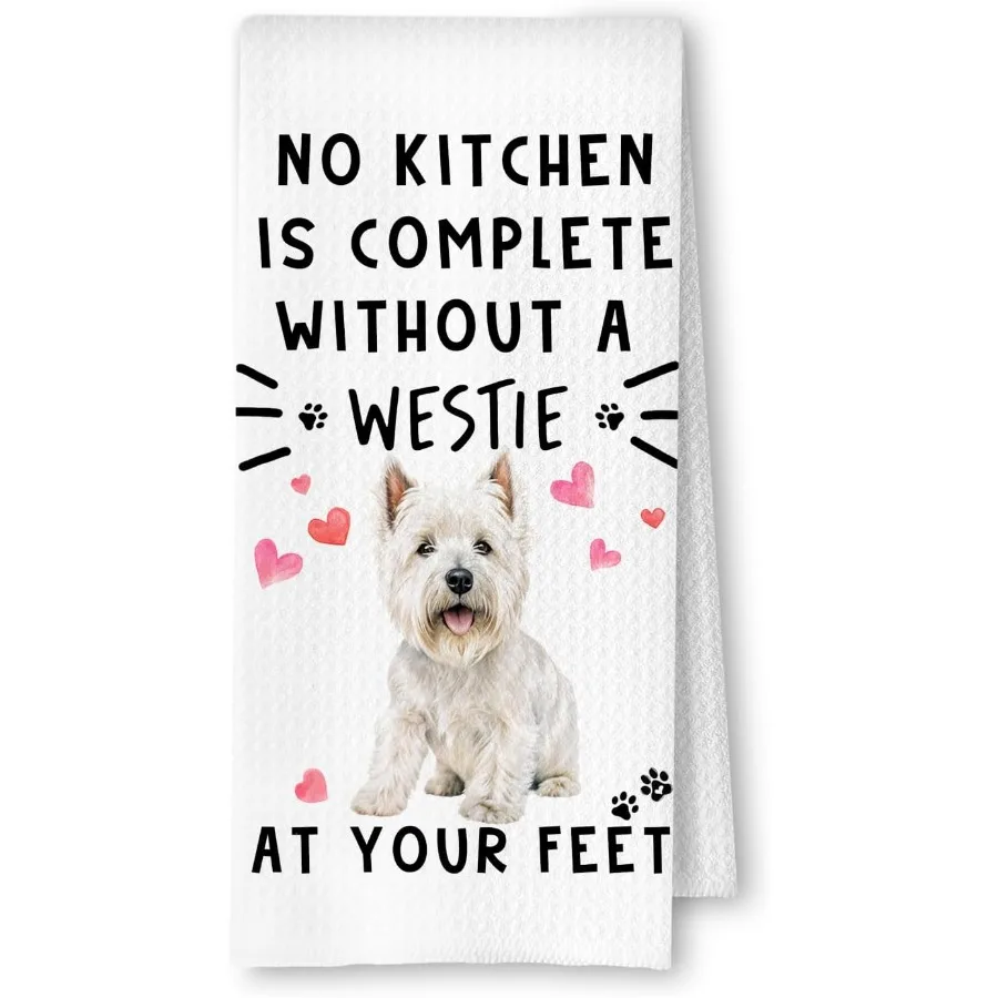 Westie مضحك الكلب مناشف المطبخ ل n A المطبخ ليست كاملة دون منشفة طبق Westie الهراء نسج مناشف اليد للمنزل B