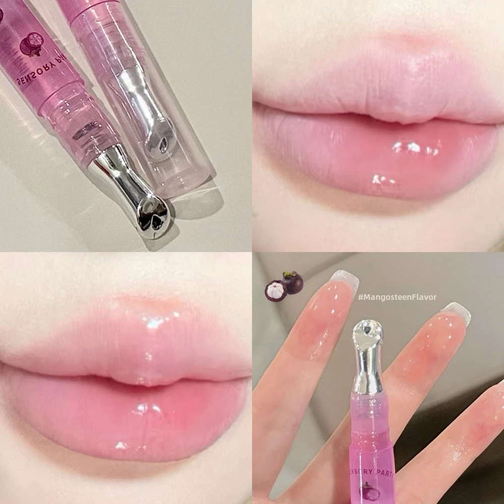 New Fruit Flavor Mirror Lip Gloss Hydrating Non-stick Cup Peach Lip Oil Primer Water Clear Long Lasting Lip Plumper Serum Women