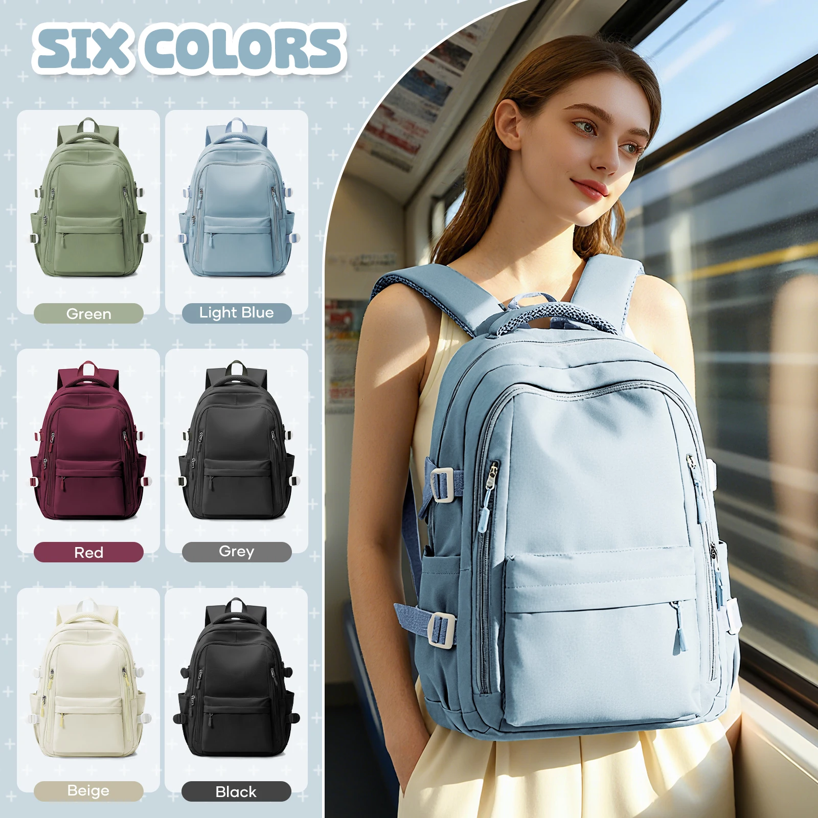 حقيبة ظهر كاجوال خفيفة الوزن للنساء والرجال، حقائب ظهر مدرسية للحرم الجامعي للأولاد والبنات، حقيبة كتب لطيفة متعددة الجيوب، حقيبة ظهر للتنقل #1