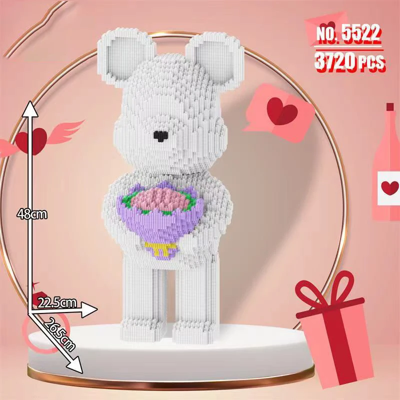 New 48CM large building blocks model hand holding flower love love violence bear DIY educational building blocks toy gift