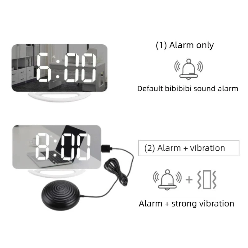 New LED Vibration Alarm Clock Mute Bedside Luminous Clock For Deaf and Hard of Hearing with Snooze Feature