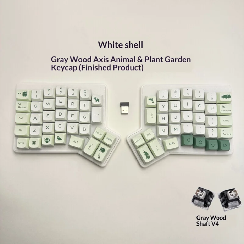 Ergonomic Split 2.4g Hot Swap Wireless Keyboard Vial Compatible Plant Keycaps Ash Wood V4 White Case Gaming Office Daily Typing