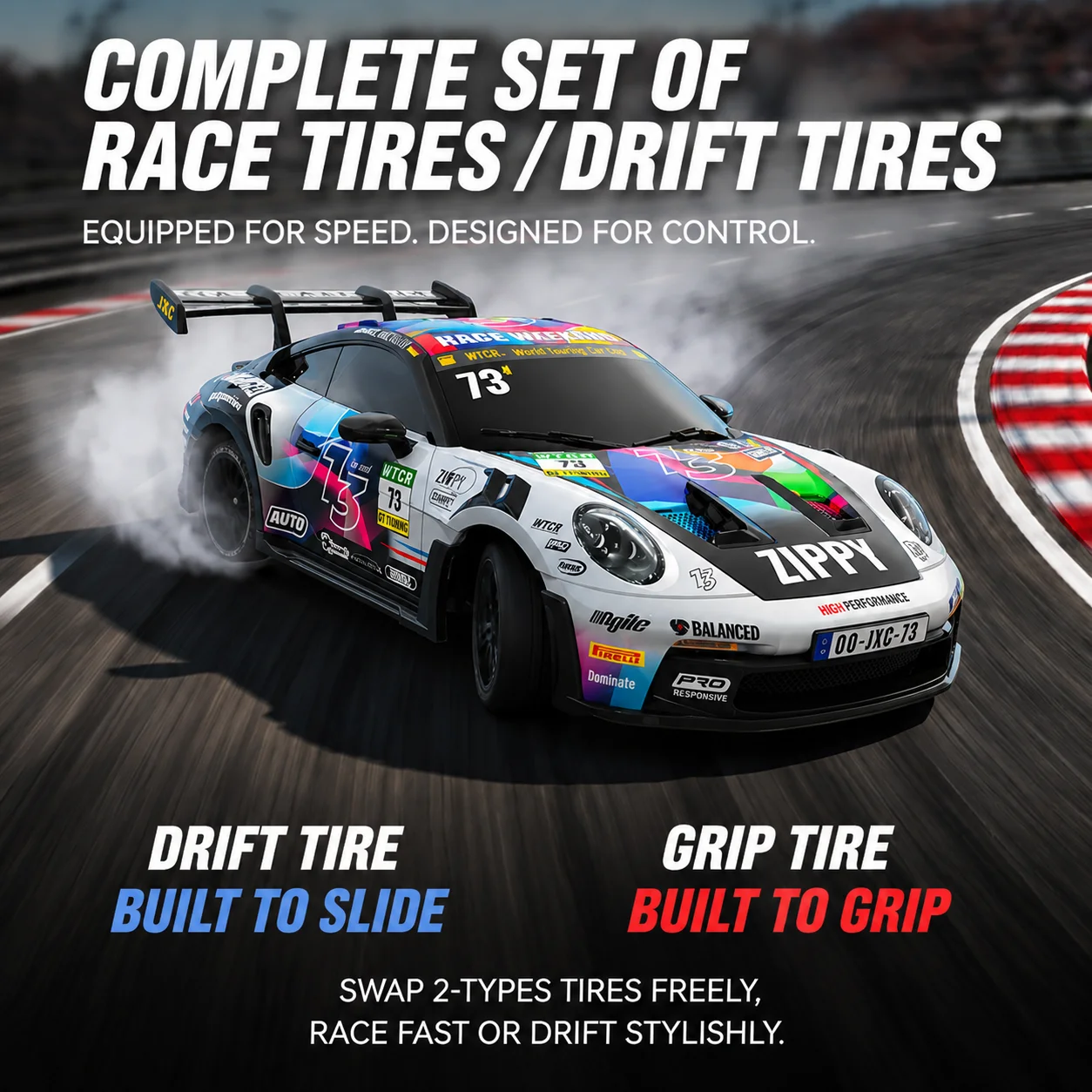 JXC GT3RS 1/43 Scale RC Drift Car 4WD High Speed Gyro Stabilized Remote Control Racing Car Hobby Grade Mini RTR Vehicle view 4