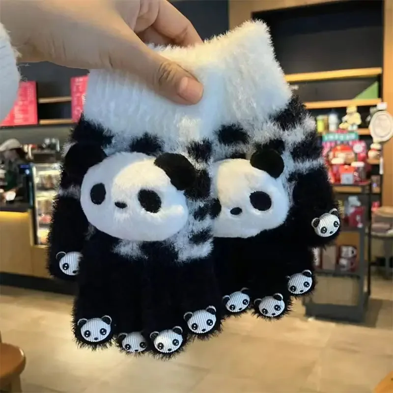 Touchscreen-Panda-Handschuhe für Damen, warme Fleece-Winterhandschuhe mit Touchscreen-Fingern, niedliche Weihnachtsgeschenkidee mit Tiermotiv