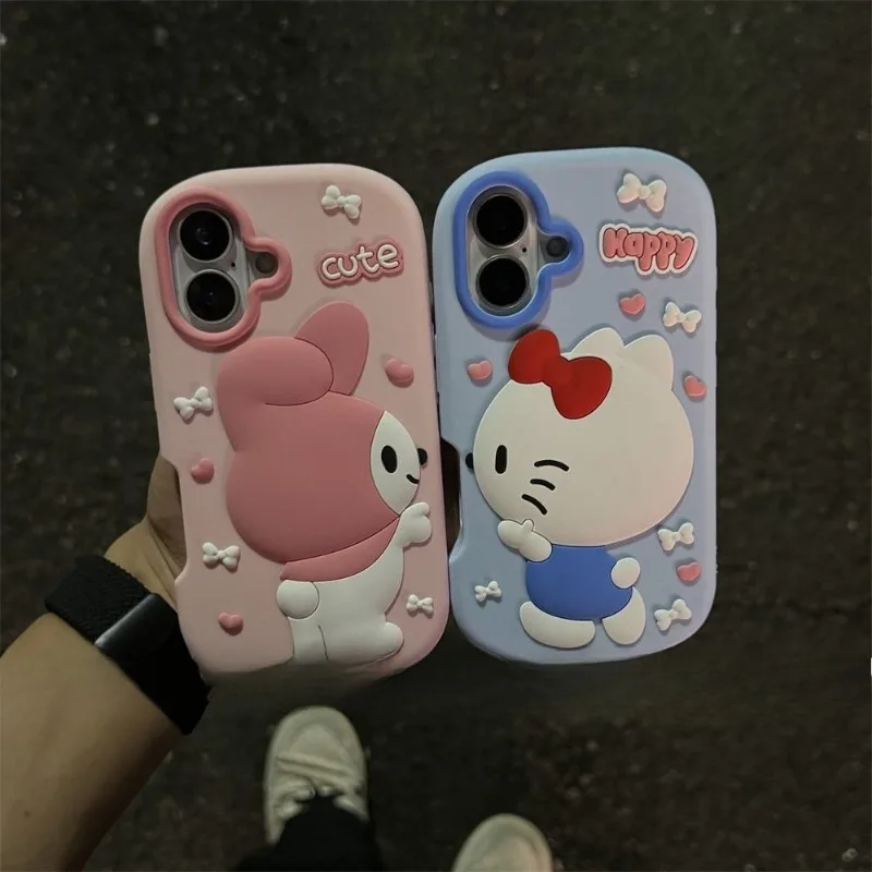 Desenhos animados tridimensional hello kitty minha melodia caso de telefone móvel 16promax iphone15 silicone 1413 feminino 14pro caso de telefone móvel