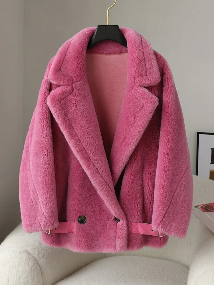 MENINA BONITA-chaqueta de invierno para mujer, abrigo de piel auténtica, lana de cordero Natural, gruesa, de lujo, holgada, cálida, ropa de calle, nueva moda, 2022