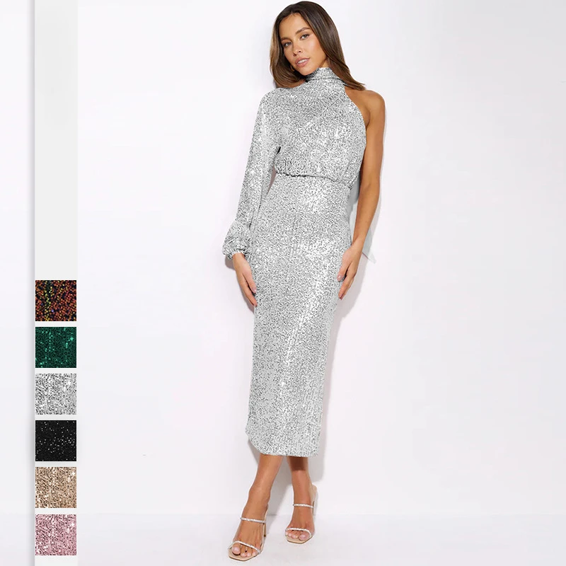 

New Sequin Evening Dress Women Bodycon Cocktail Long Elegant Winter Dresses Lady Elegant Luxury Maxi Long Sexy Party Dresses