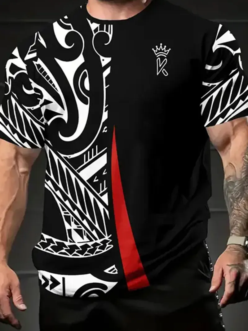

Summer Men's Classic Outdoor Casual T-Shirt Top Large Size Loose Men's Short Sleeve Striped Fancy Printed Pattern Comfortable