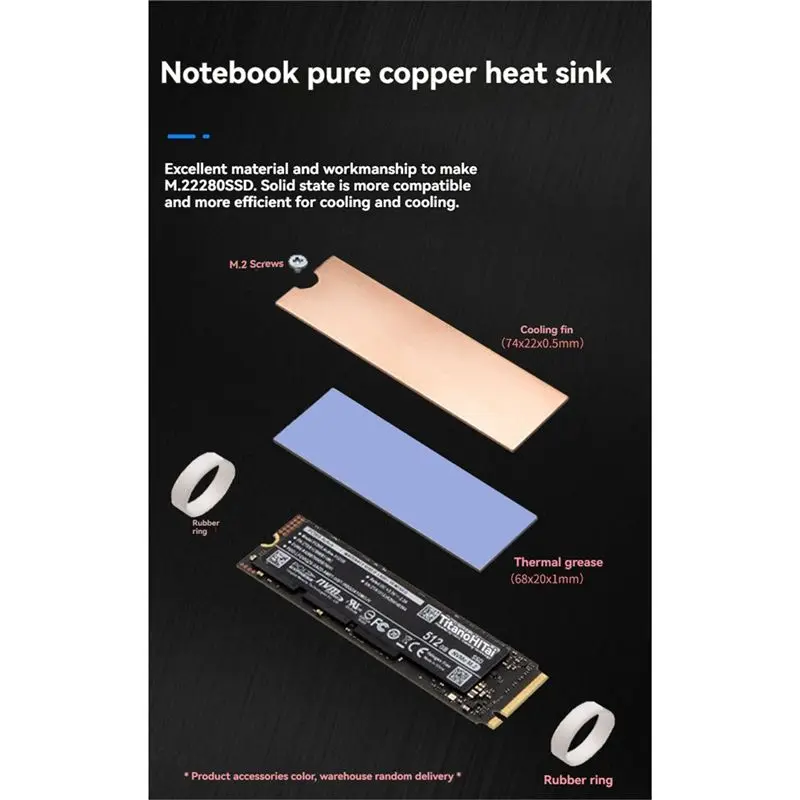 M.2 2280 SSD Copper Heat Sink, Solid State Drive Cooling Fin For Computer Notebook